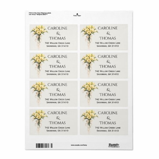 Canary Yellow Romantic Freesia  Floral Wedding ラベル (フルシート)