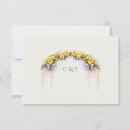 Canary Yellow Romantic Freesia  Floral Wedding 出欠カード (裏面)