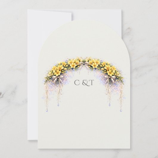 Canary Yellow Romantic Freesia  Floral Wedding 招待状 (裏面)
