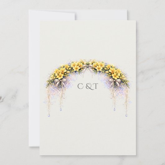 Canary Yellow Romantic Freesia  Floral Wedding 招待状 (裏面)