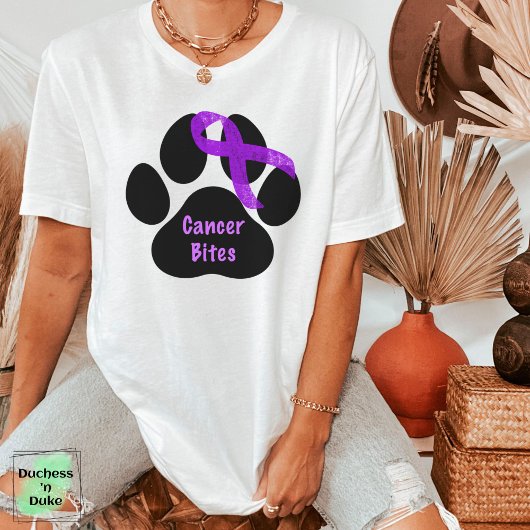 Cancer Bites Dog Paw 紫のリボン 膵臓がん Tシャツ