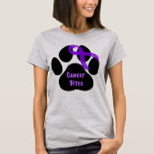 Cancer Bites Dog Paw 紫のリボン 膵臓がん Tシャツ (正面)