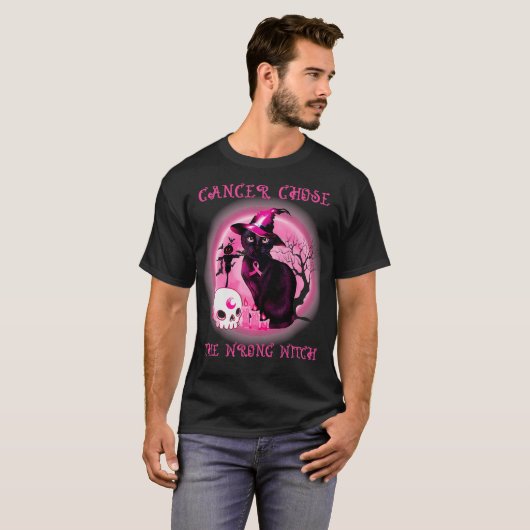 Cancer Chose Wrong Witch Black Cat Breast Cancer H Tシャツ (正面フル)