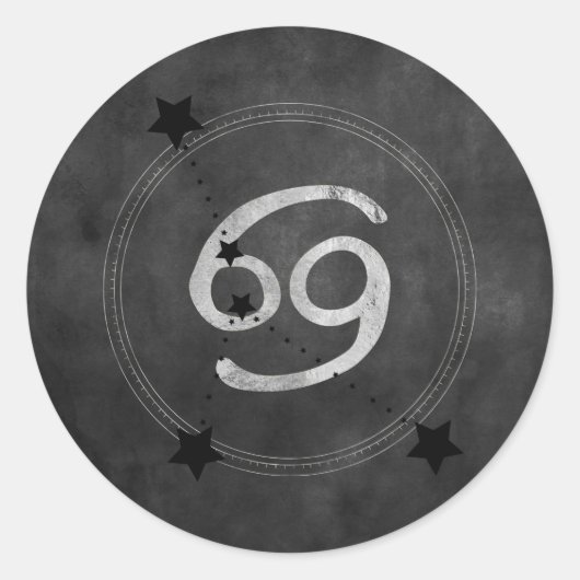 Cancer Crab zodiac constellation black silver ラウンドシール (正面)