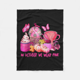 Cancer Cup Coffee In October We衣服ピンクカボチャ フリースブランケット