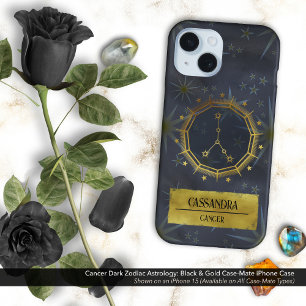 Cancer Dark〔占星術の〕十二宮図星占い：黒と金ゴールド iPhone 16ケース