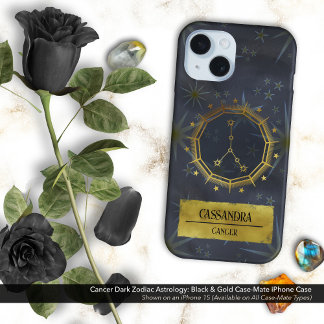 Cancer Dark〔占星術の〕十二宮図星占い：黒と金ゴールド iPhone 16ケース