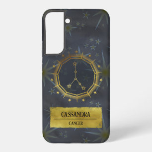 Cancer Dark〔占星術の〕十二宮図星占い:黒と金ゴールド Samsung Galaxy S22+ケース