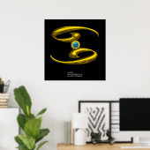 CANCER/ GOLD ZODIAC BIRTHDAY SIGN ポスター (ホームオフィス)