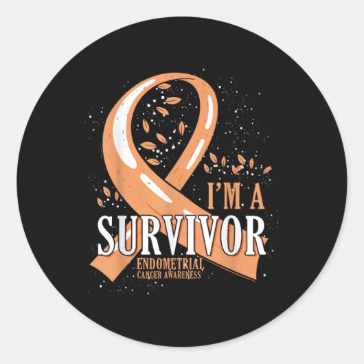 Cancer Survivor Peach Ribbon Endometrial Cancer Aw ラウンドシール (正面)