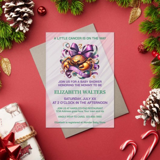 Cancer Zodiac Baby Shower Lavender and Green アクリル招待状 (インサイチュ (クリスマス))