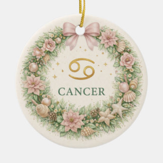 Cancer Zodiac Christmas Ornament – Winter Floral W セラミックオーナメント