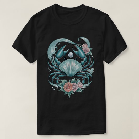 Cancer Zodiac – Mystieke Kreeft met Parel & Rozen Tシャツ (デザイン正面)
