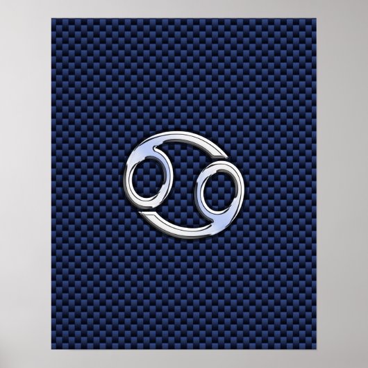 Cancer Zodiac Symbol Navy Blue Carbon Fiber Print ポスター (正面)