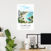 Cancun Beach Watercolor Print, Palm Trees and Pier ポスター (ホームオフィス)