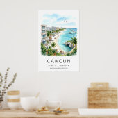 Cancun Beach Watercolor Print, Palm Trees and Pier ポスター (キッチン)