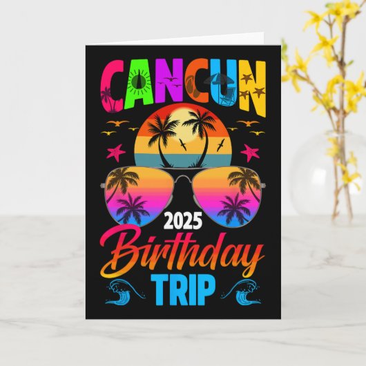 Cancun Birthday Trip 2025 Sungles Summer Beach Vac カード (黄色い花)