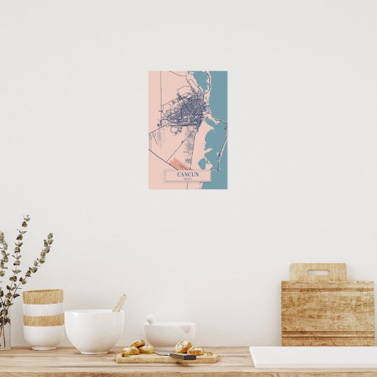 Cancun Mexico Breezy City Map Travel ポスター (キッチン)