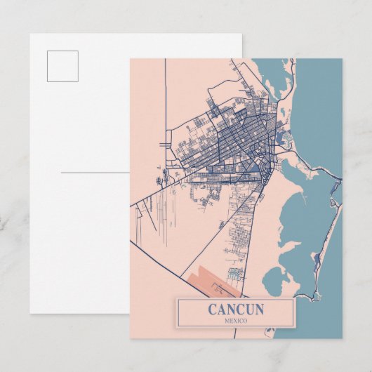 Cancun Mexico Breezy City Map Travel ポストカード (正面/裏面)