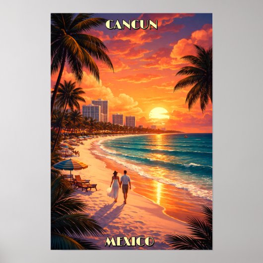 Cancun, Mexico Retro Art Deco Color Tourism ポスター (正面)