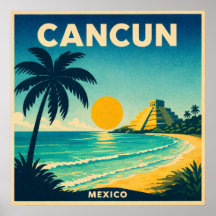 Cancun Mexico Vintage Travel Poster
