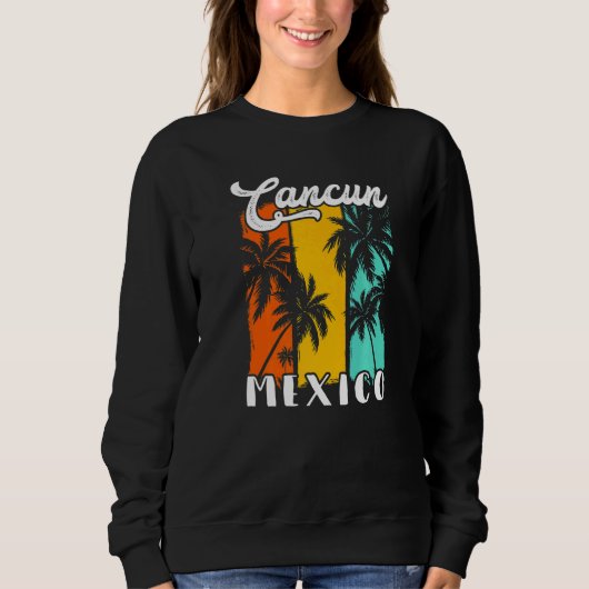 Cancun Palm Trees Beach Mexico Retro Vacation Fami スウェットシャツ (正面)