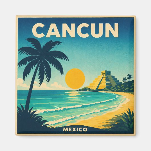 Cancun Vintage Travel Poster Magnet マグネット (正面)