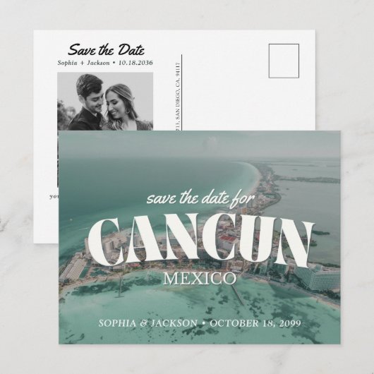 Cancun Wedding Save the Date Retro Postcard ポストカード (正面/裏面)