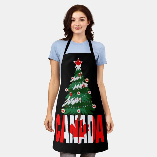 Canda Christmas Canadian Xmas Tree  エプロン (着用した状態)
