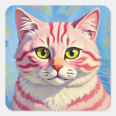 “Candice” A Cherry Striped Mystique – Cat Portrait スクエアシール (正面)