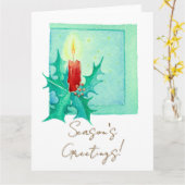 Candle and holly Christmas Card カード (黄色い花)
