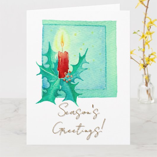 Candle and holly Christmas Card カード (黄色い花)