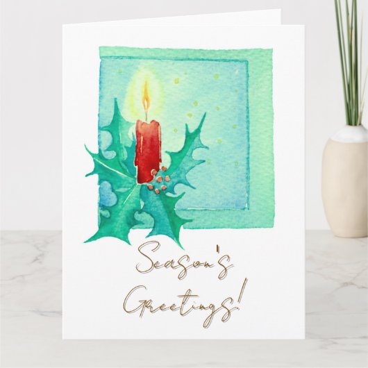 Candle and holly Christmas Card カード (正面)
