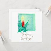 Candle and holly Christmas Card カード (正面/裏面インサイチュ)