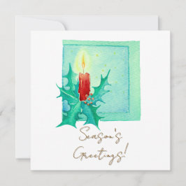 Candle and holly Christmas Card カード