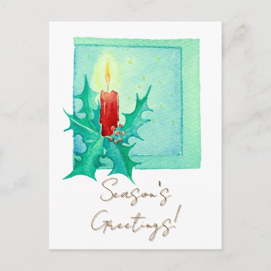 Candle and holly Christmas Card シーズンポストカード (正面)