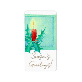 Candle and holly Christmas Card ラベル