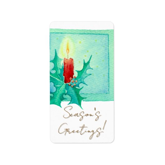 Candle and holly Christmas Card ラベル (正面)
