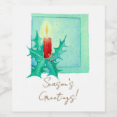 Candle and holly Christmas Card ワインラベル (シングルラベル)