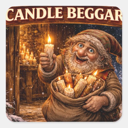 Candle Beggar Icelandic Yule Lad スクエアシール (正面)