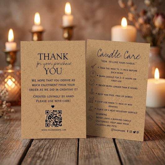 Candle Care Kraft Paper | Custom Icons |Thank You  名刺