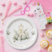 Candle Cross Flowers First Holy Communion  ペーパープレート (パーティー)