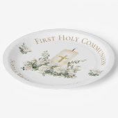 Candle Cross Flowers First Holy Communion  ペーパープレート (アングル)