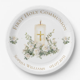 Candle Cross Flowers First Holy Communion  ペーパープレート