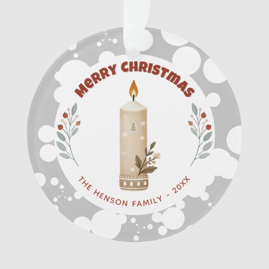 Candle Foliage Christmas Family Photo Holiday オーナメント (正面)