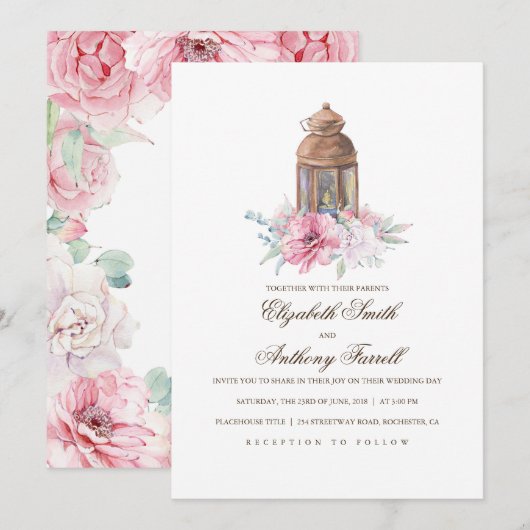 Candle Lit Lantern -フローラ水結婚色 招待状 (正面/裏面)