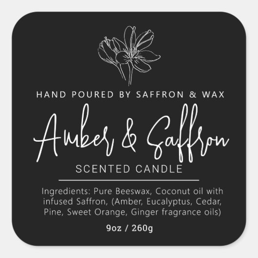 Candle saffron amber simple ingredient black スクエアシール (正面)