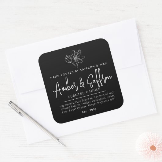 Candle saffron amber simple ingredient black スクエアシール (封筒)