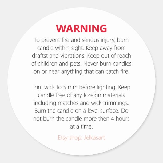 Candle warning label ラウンドシール (正面)