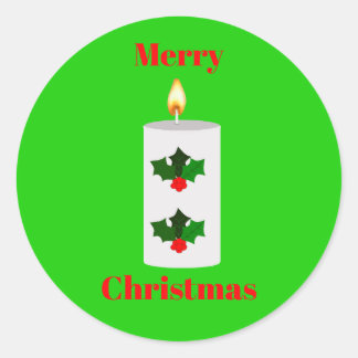 Candle With Holly Stickers ラウンドシール